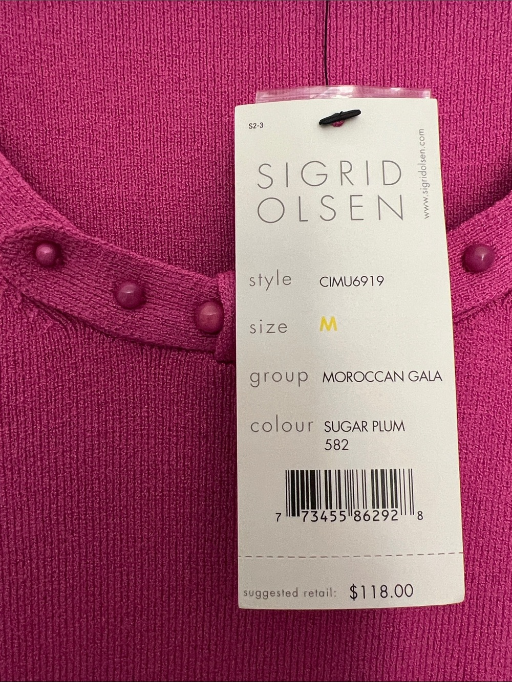 Sigrid Olsen Hot Pink Scoop Neck Sweater with Bow Accent - Picture 4 of 4